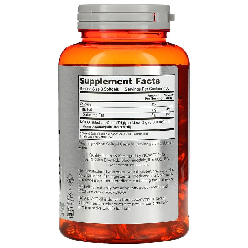 NOW Foods, Sports, MCT Oil, 1,000 mg, 150 Softgels - Medaid