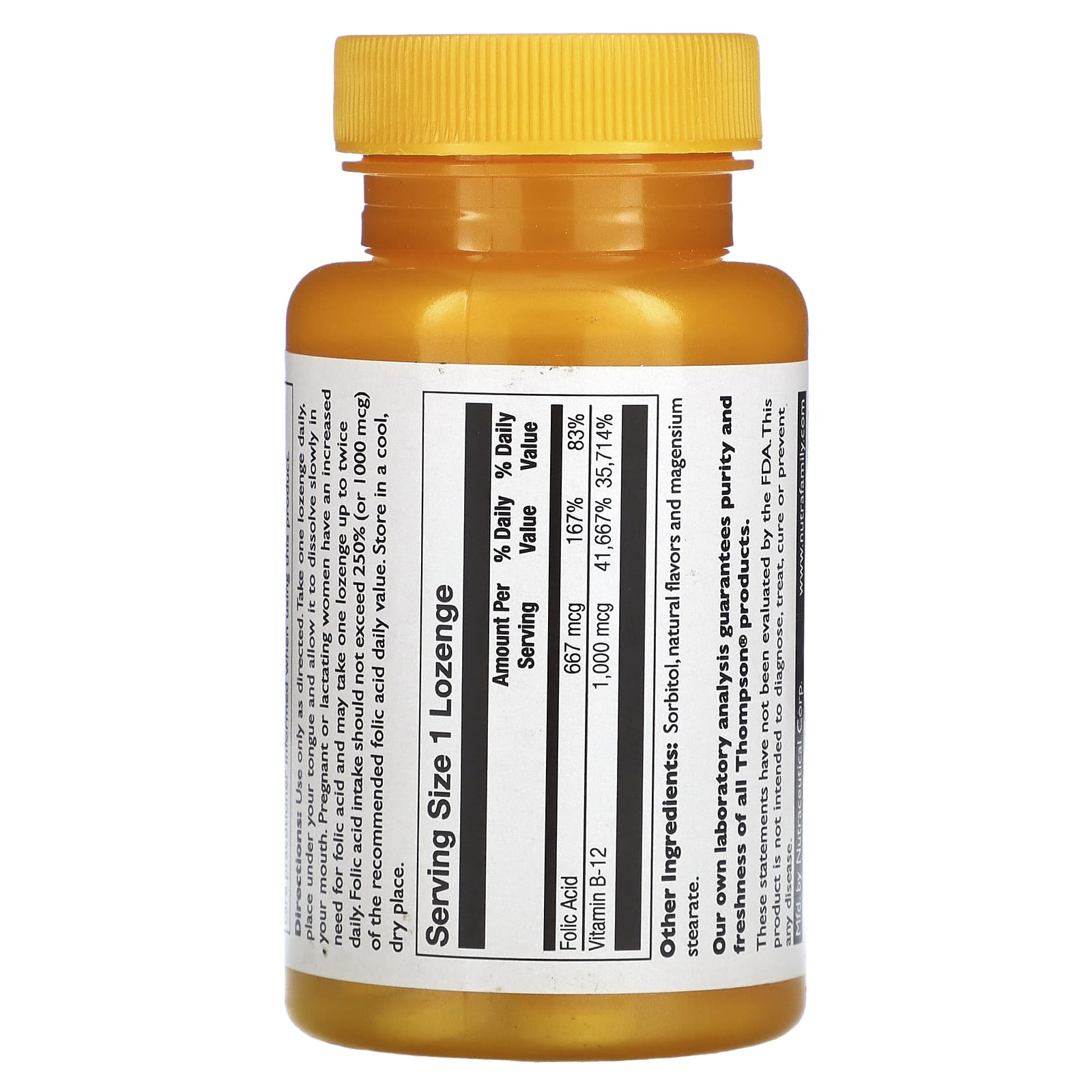 Thompson, B12 Lozenge, Natural Cherry, 1,000 mcg, 30 Lozenges - Medaid