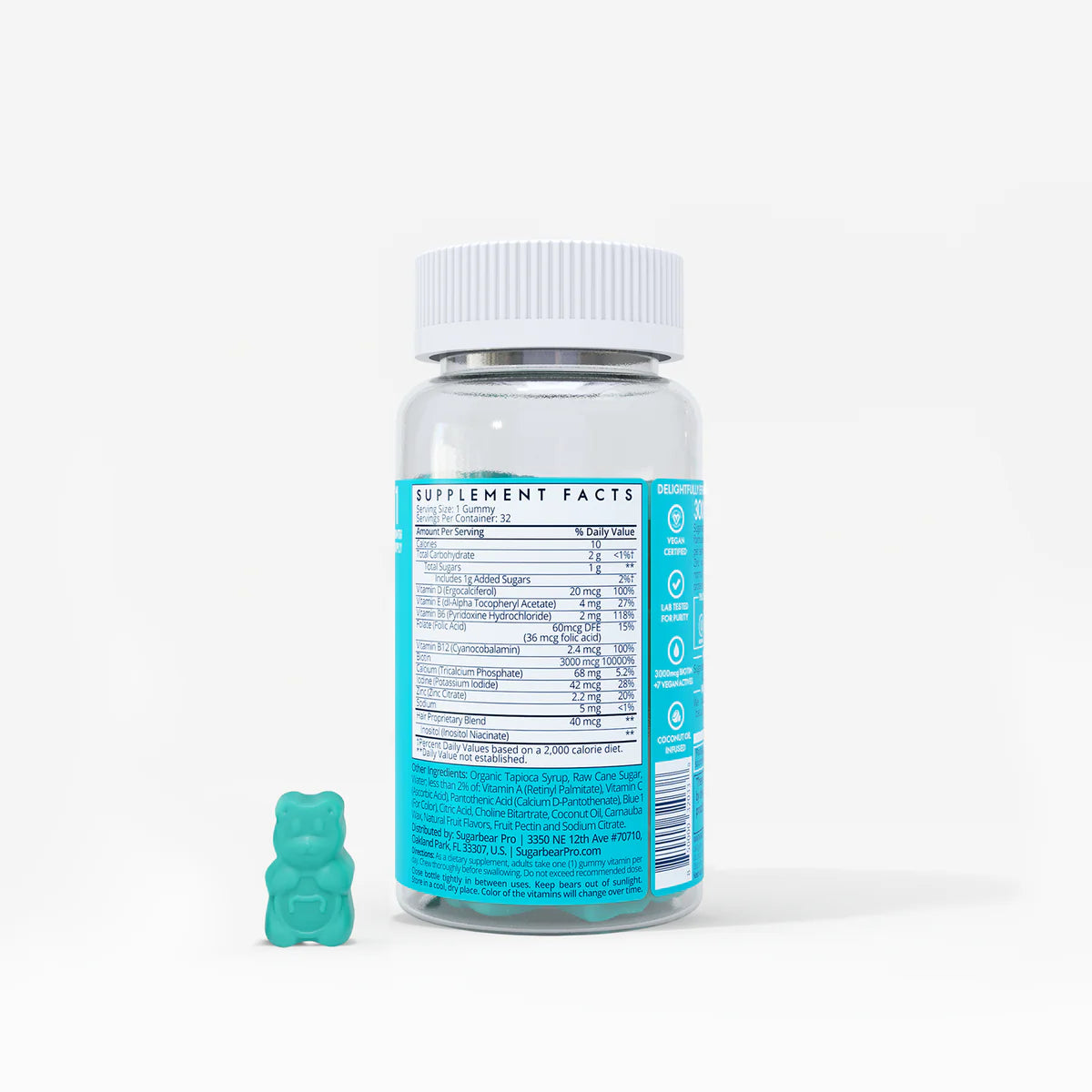 Sugarbear Pro Hair Vitamin Vegan Gummies - 3 Month Pack + Brush - Medaid