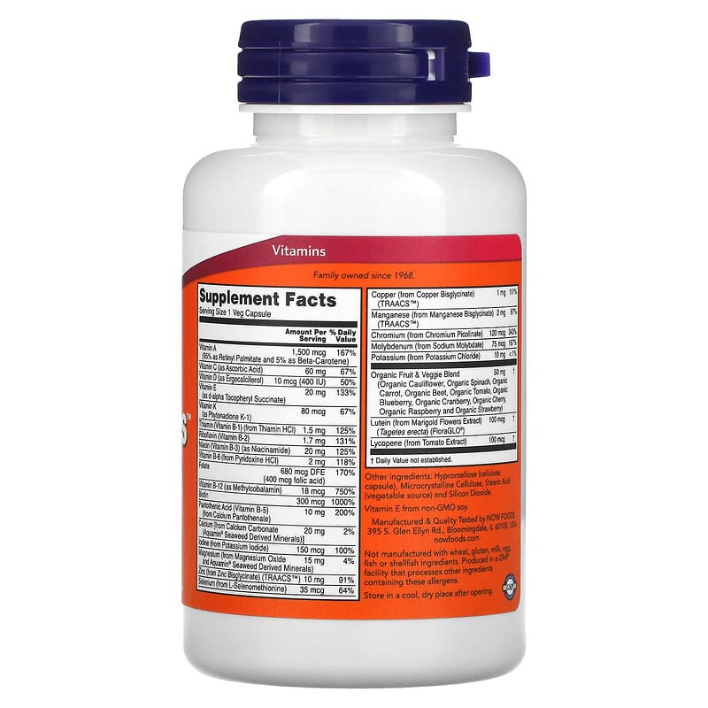 NOW Foods, Daily Vits, Multi Vitamin & Mineral, 120 Veg Capsules - Medaid