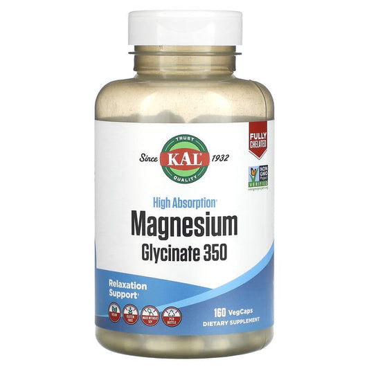 KAL, High Absorption Magnesium Glycinate 350, 160 VegCaps - Medaid
