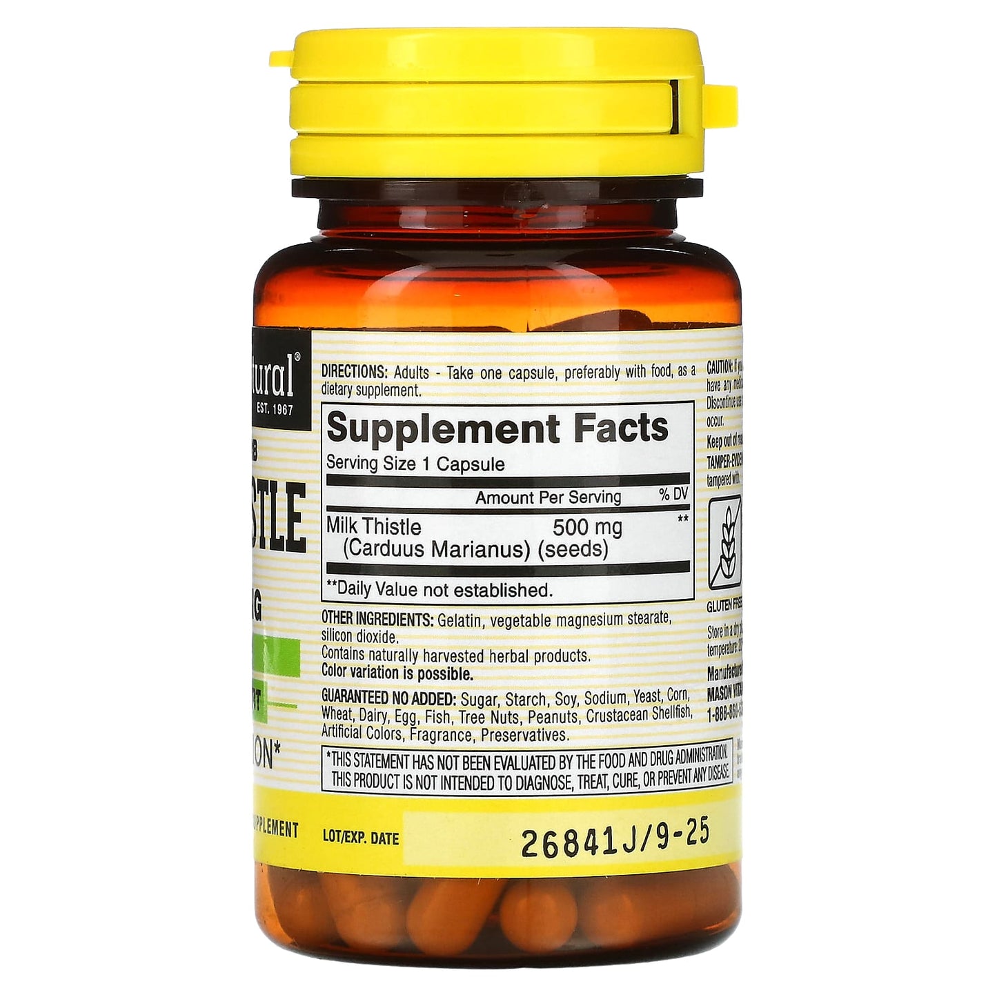 Mason Natural, Whole Herb Milk Thistle, 500 mg, 60 Capsules - Medaid