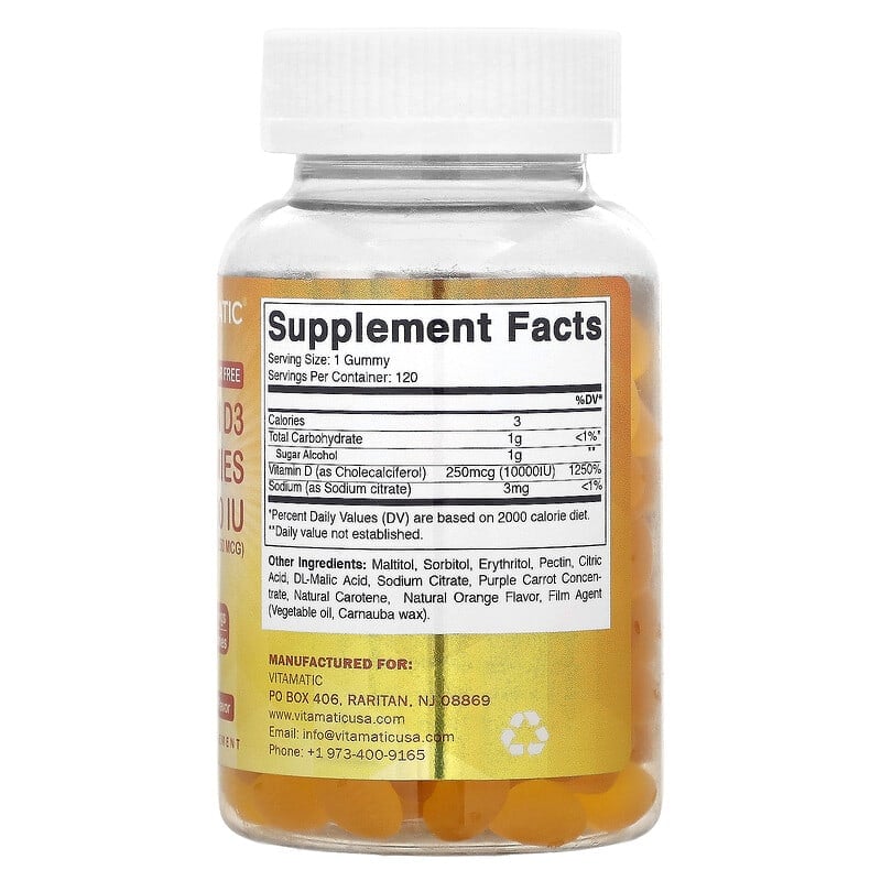 Vitamatic, Vitamin D3, Natural Orange, 10,000 IU, 120 Gummies - Medaid