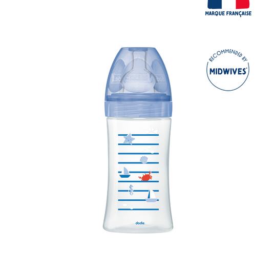 Dodie Bottle Sensation+ Anti-Colic 270ml Sea 0-6 Months Flat Teat Flow 2 - Medaid
