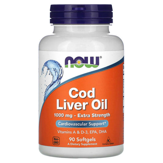 NOW Foods, Cod Liver Oil, Extra Strength, 1,000 mg, 90 Softgels - Medaid