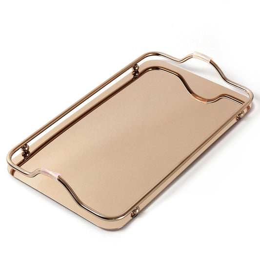 35 CM Stainless Steel Rectangular Mirror Tray with Handles Serving Trays for Food Drinks Snacks and Appetizers Rose Gold - Medaid
