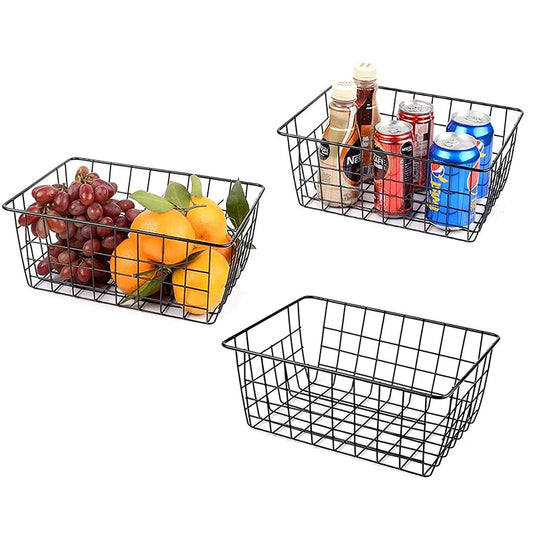 36 CM Metal Wire Food Storage Basket with Handles Multipurpose Organizer Baskets for Organizing Kitchen Cabinets Pantry Drawers and Bathroom Black - Medaid