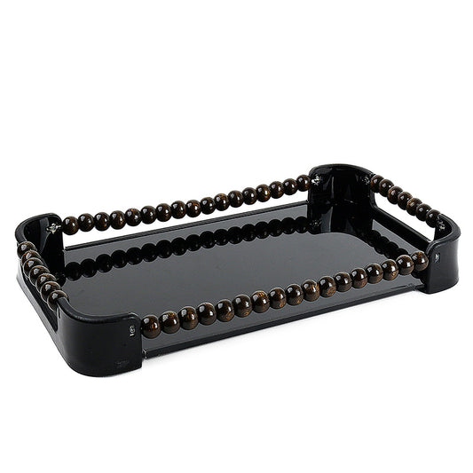 41 CM Plexi Mirrored Top Rectangular Serving Tray with Handles Multifunctional Organizer Tray for Food Drinks Snacks and Appetizers Black - Medaid