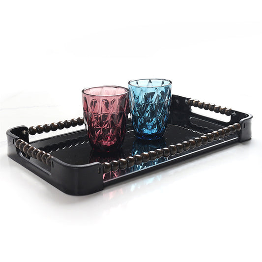 36 CM Plexi Mirrored Top Rectangular Serving Tray with Handles Multifunctional Organizer Tray for Food Drinks Snacks and Appetizers Black - Medaid