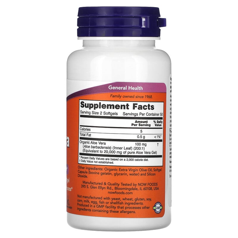 NOW Foods, Aloe Vera Gels, 10,000 mg, 100 Softgels - Medaid