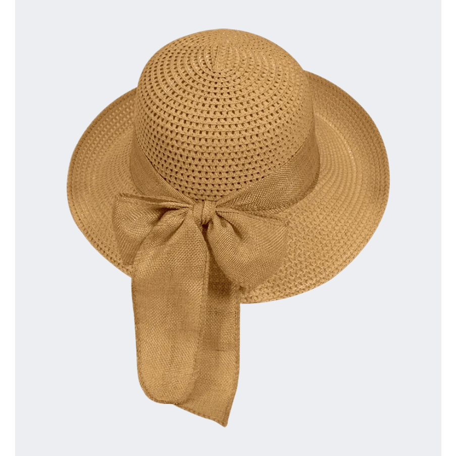 Stamion Floppy Short Ribbon With Turned Up Brim Women Beach Hat Light Brown - Medaid