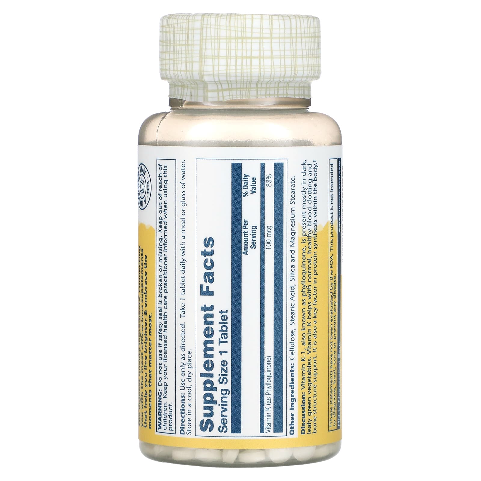 Solaray, Vitamin K, 100 mcg, 100 Tablets - Medaid