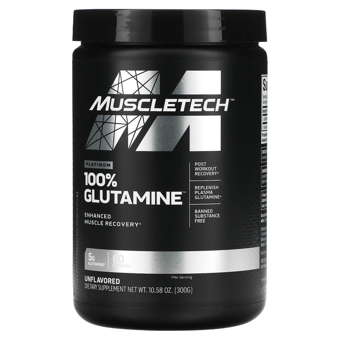 MuscleTech, Platinum 100% Glutamine, Unflavored, 300 g - Medaid