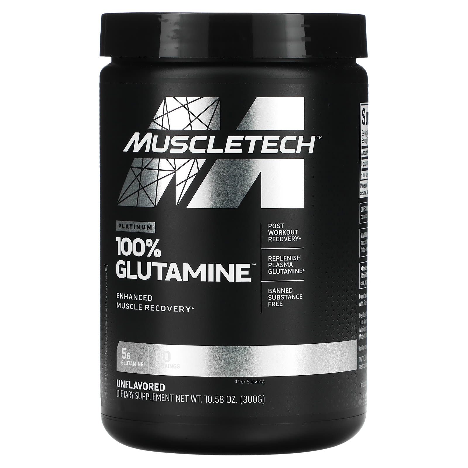 MuscleTech, Platinum 100% Glutamine, Unflavored, 300 g - Medaid