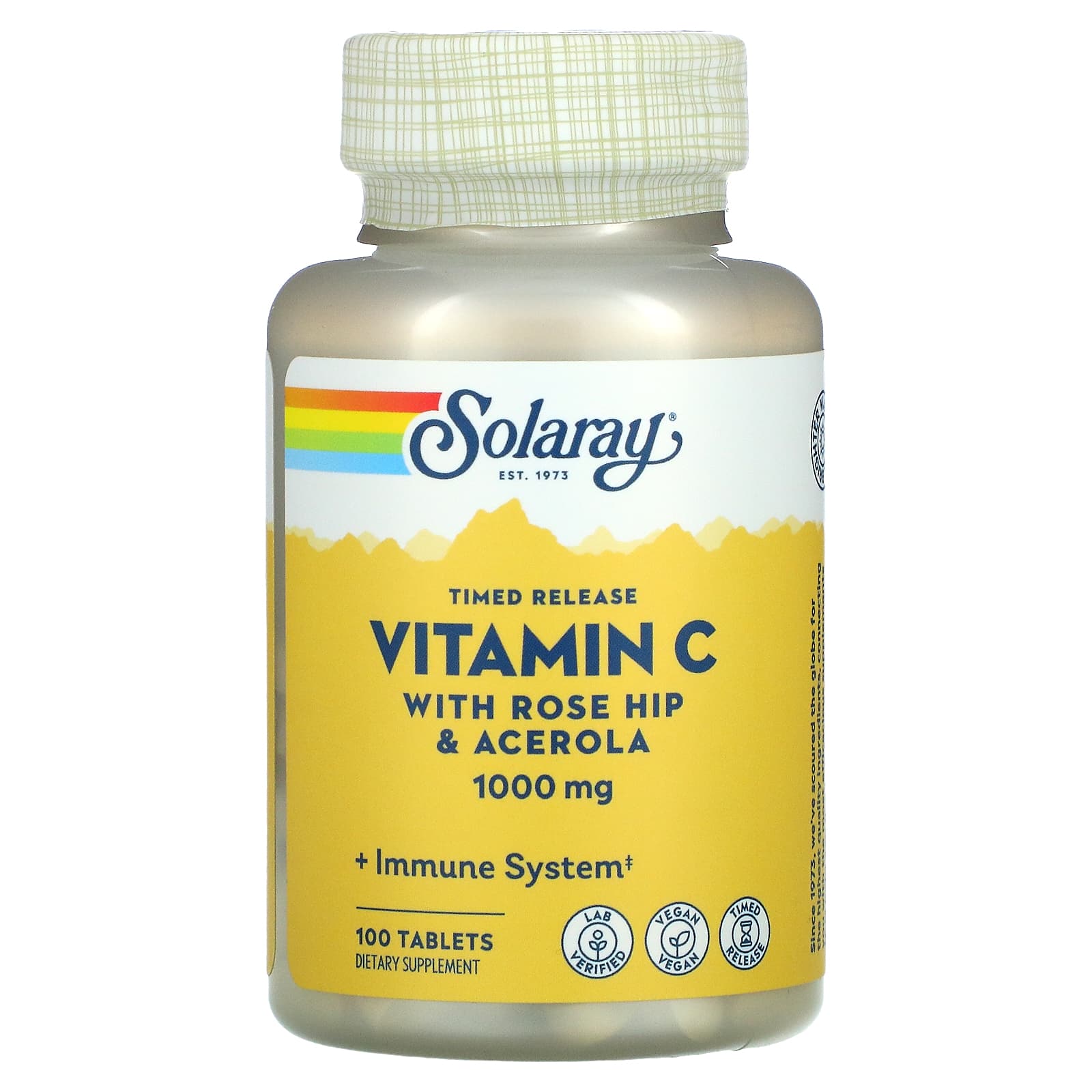 Solaray, Timed Release Vitamin C with Rose Hip & Acerola, 1,000 mg, 100 Tablets - Medaid