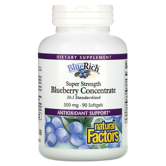 Natural Factors, BlueRich, Super Strength Blueberry Concentrate, 500 mg, 90 Softgels - Medaid