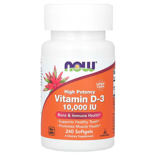 NOW Foods, Vitamin D-3, High Potency, 10,000 IU, 240 Softgels - Medaid