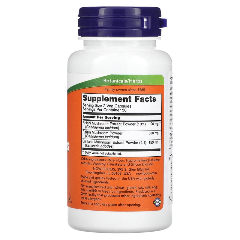 NOW Foods, Rei-Shi Mushrooms, 270 mg, 100 Veg Capsules - Medaid