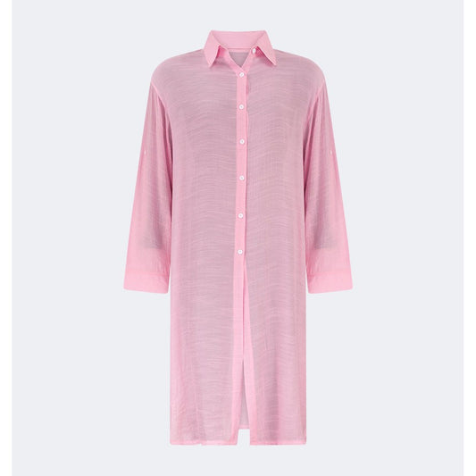 Oil And Gaz Chic Women Beach Linen Dress Ls Pink - Medaid