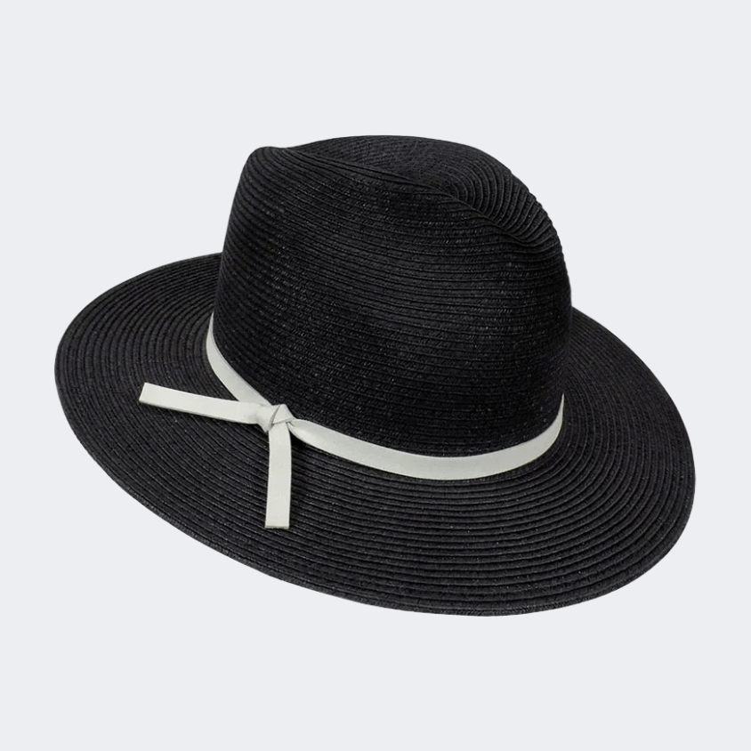 Stamion Fedora Ribbon Leather Strap Men Beach Hat Black/Light Grey - Medaid