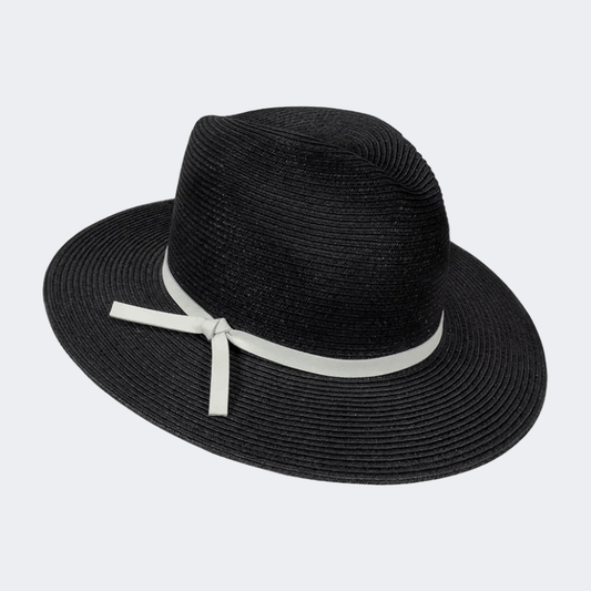 Stamion Fedora Ribbon Leather Strap Men Beach Hat Black/Light Grey - Medaid