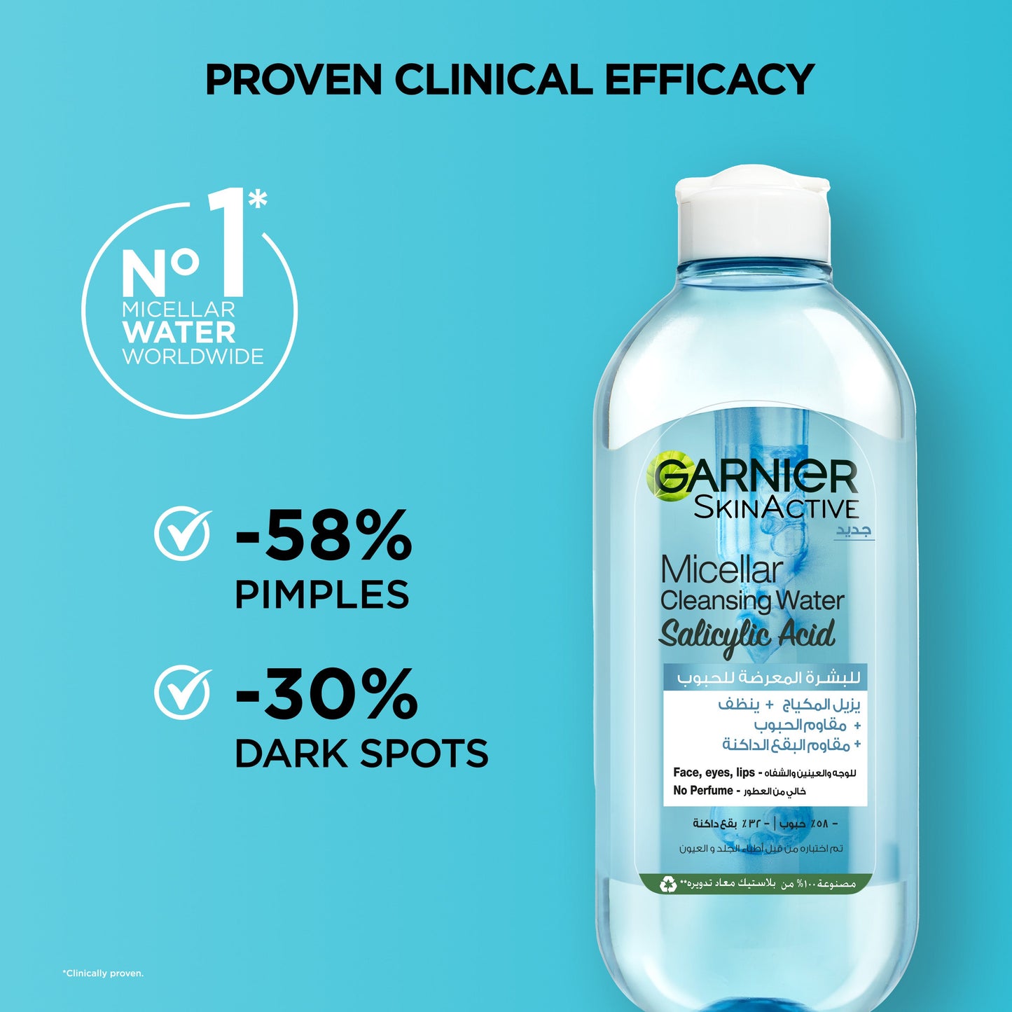 Garnier Salicylic Acid Micellar Water Facial Anti-Acne Cleanser and Makeup Remover, for Oily and Acne-Prone Skin 400ml - Medaid