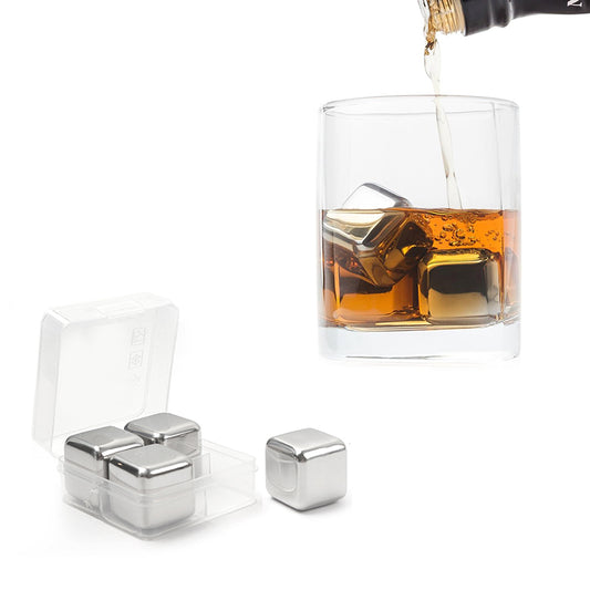 4 Pieces Reusable Stainless Steel Ice Cubes Chilling Stones Fast Cooler for Drink Whiskey Vodka Wine - Medaid