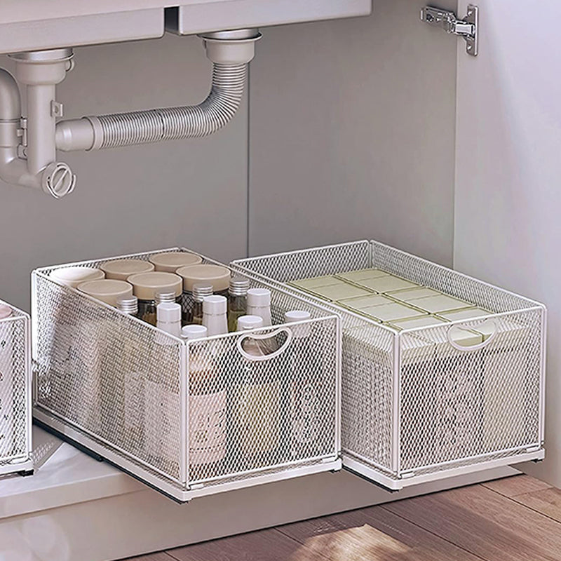 40 CM Pull Out Cabinet Organizer with Adhesive Nano Film Slide Out Pantry Shelves Slide Cabinet Storage Basket with Handle for Kitchen Under Sink - Medaid