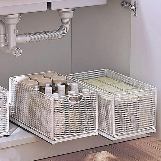 40 CM Pull Out Cabinet Organizer with Adhesive Nano Film Slide Out Pantry Shelves Slide Cabinet Storage Basket with Handle for Kitchen Under Sink - Medaid
