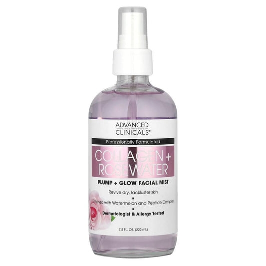 Advanced Clinicals, Collagen + Rosewater, Plump + Glow Facial Mist, 222 ml - Medaid