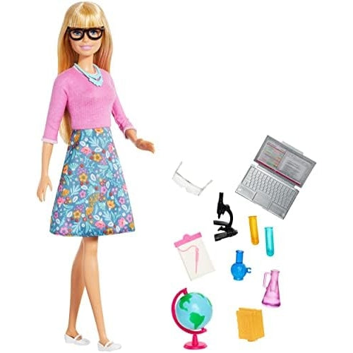 Barbie Teacher Doll, Blonde, With 10 Teaching Accessories, Including Spinning Globe And A Laptop That Opens And Closes, Gift For 3 To 7 Year Olds - Medaid