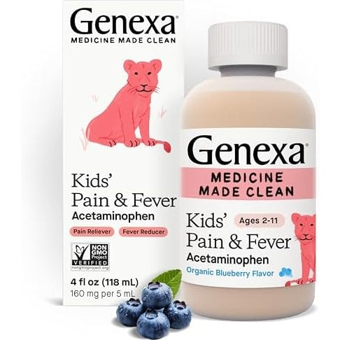 Genexa Kids’ Pain and Fever Reducer | Childrens Acetaminophen, Dye Free, Liquid Oral Suspension Medicine for Kids 2-11 | Delicious Organic Cherry Flavor | 160 mg per 5mL | 4 Fluid Ounces - Medaid