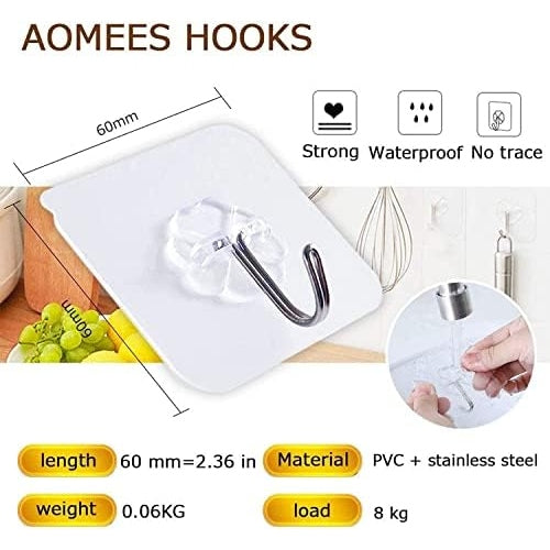 SKY-TOUCH Adhesive Wall Hooks 20 Pcs, Transparent Strong Suction Hooks For Home Kitchen and Bathroom, Heavy Duty Nail Free Sticky Hangers with Hooks Utility Towel Bath Ceiling Hooks, Transparent - Medaid