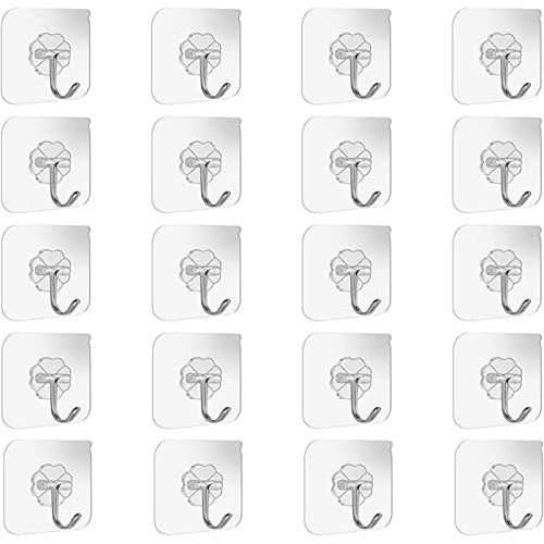 SKY-TOUCH Adhesive Wall Hooks 20 Pcs, Transparent Strong Suction Hooks For Home Kitchen and Bathroom, Heavy Duty Nail Free Sticky Hangers with Hooks Utility Towel Bath Ceiling Hooks, Transparent - Medaid