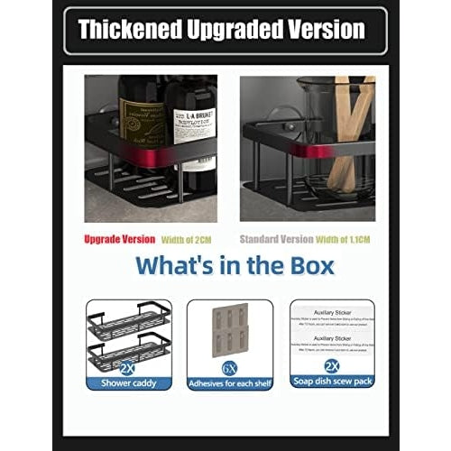 24HOCL Shower Caddy Shelf【Thickened Upgraded Version】, Adhesive Black Bathroom Shower Rack, No Drilling Wall Mounted Shower Organizer, Rustproof Basket for Bathroom, Toilet, Kitchen (2 Pack) - Medaid