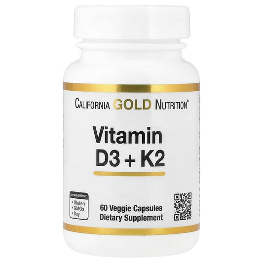 California Gold Nutrition, Vitamin D3 + K2, 60 Veggie Capsules - Medaid