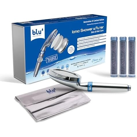Blu Ionic Shower Head and Shower Filter - Handheld - Removes Chlorine & Harmful Pollutants - Prevent Hair Loss & Moisturize Your Skin, Chrome - Medaid