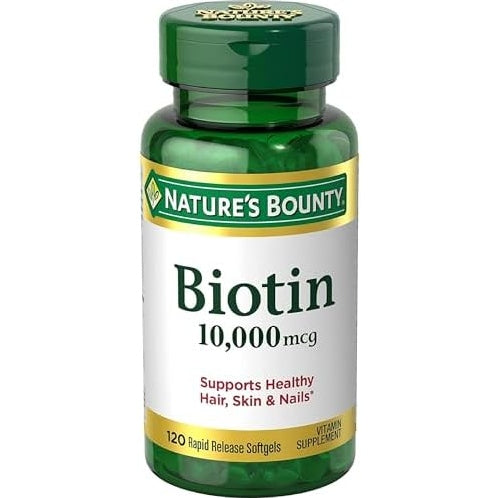 Nature's Bounty Biotin, Supports Healthy Hair, Skin and Nails, 10,000 mcg, Rapid Release Softgels, 180 Ct - Medaid