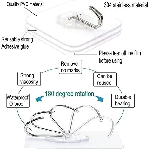 SKY-TOUCH Adhesive Wall Hooks 20 Pcs, Transparent Strong Suction Hooks For Home Kitchen and Bathroom, Heavy Duty Nail Free Sticky Hangers with Hooks Utility Towel Bath Ceiling Hooks, Transparent - Medaid