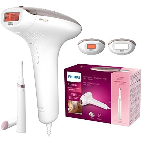 PHILIPS Lumea Advanced IPL Hair Removal Device with 2 Attachments for Face and Body + Complimentary Facial Hair Remover, Compact Touch-Up Trimmer - BRI921/00 [comes with UK Plug] - 3 months of hair-free smooth skin - Medaid
