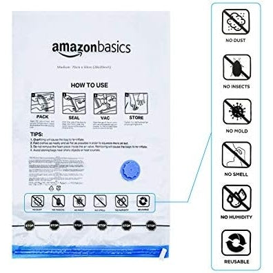 Vacuum Compression Storage Bags with Hand Pump - Large, 5-Pack - Medaid