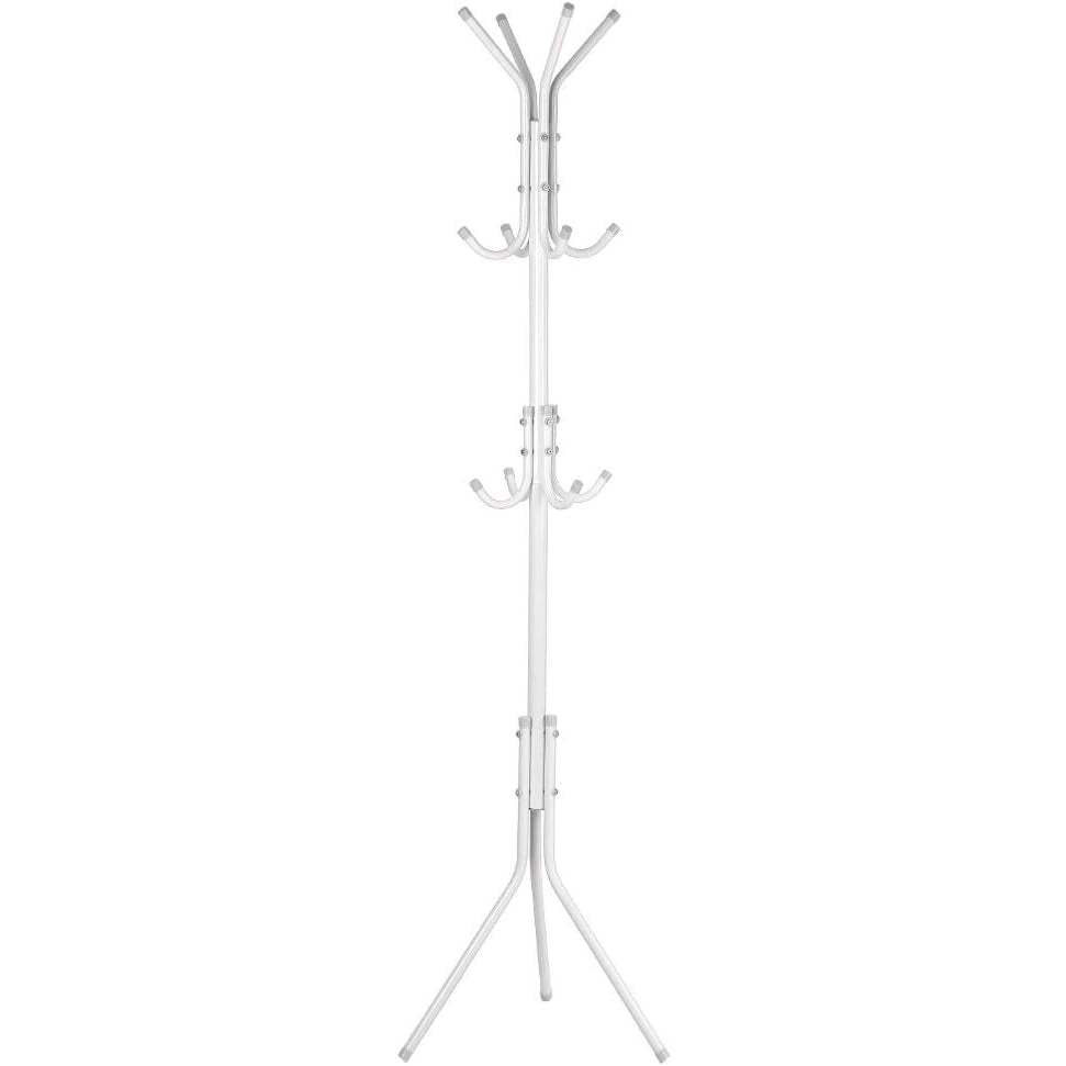 Ejoyous Coat Rack Stand, 10 Hooks Free Standing Hat Hanger Metal Hall Tree Clothes Holder Storage Stand for Home Enterway Entryway Hanging Jacket, Garment, Scarves, Handbags, Umbrella (White) - Medaid