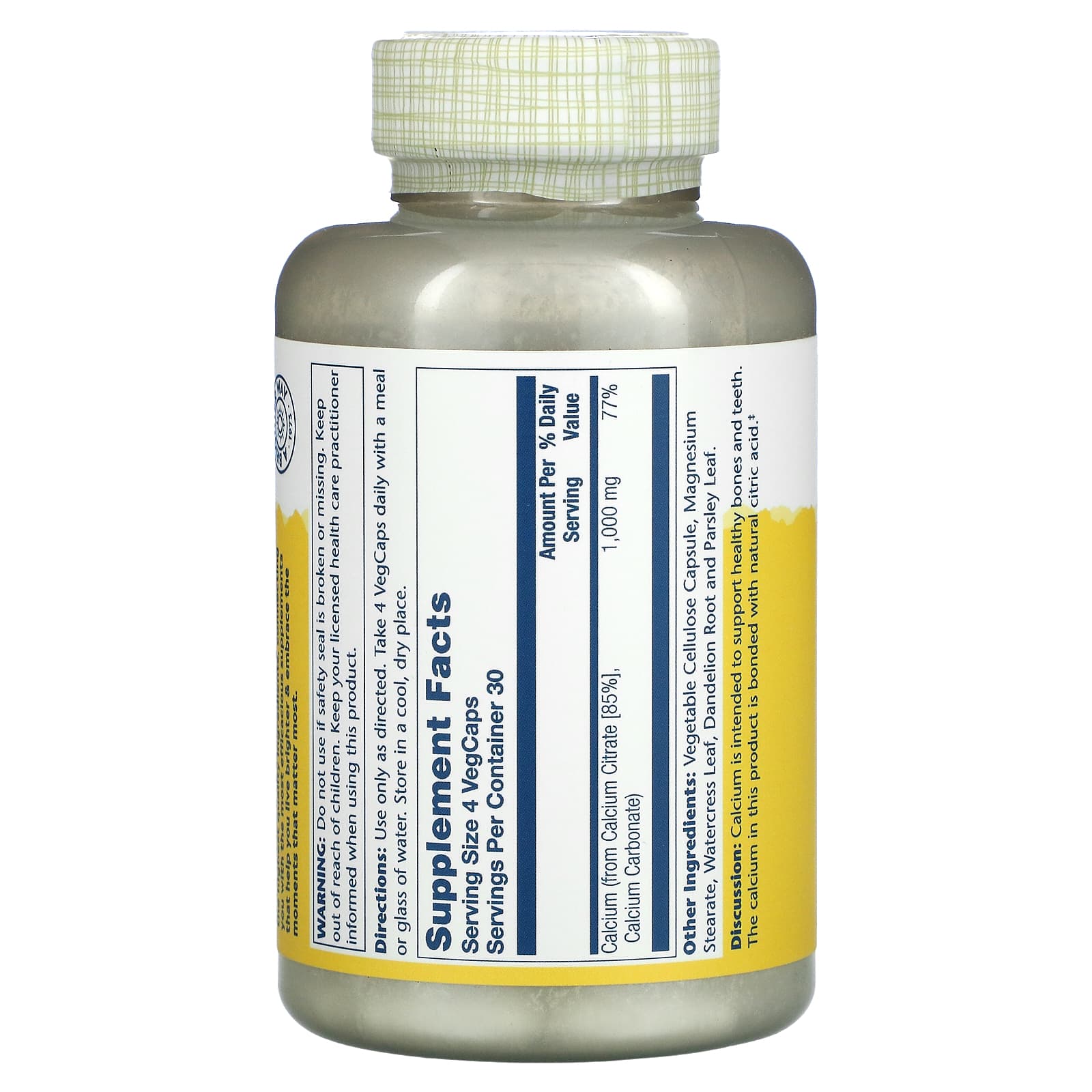Solaray, Calcium Citrate, 1,000 mg, 120 VegCaps (250 mg per Capsule) - Medaid