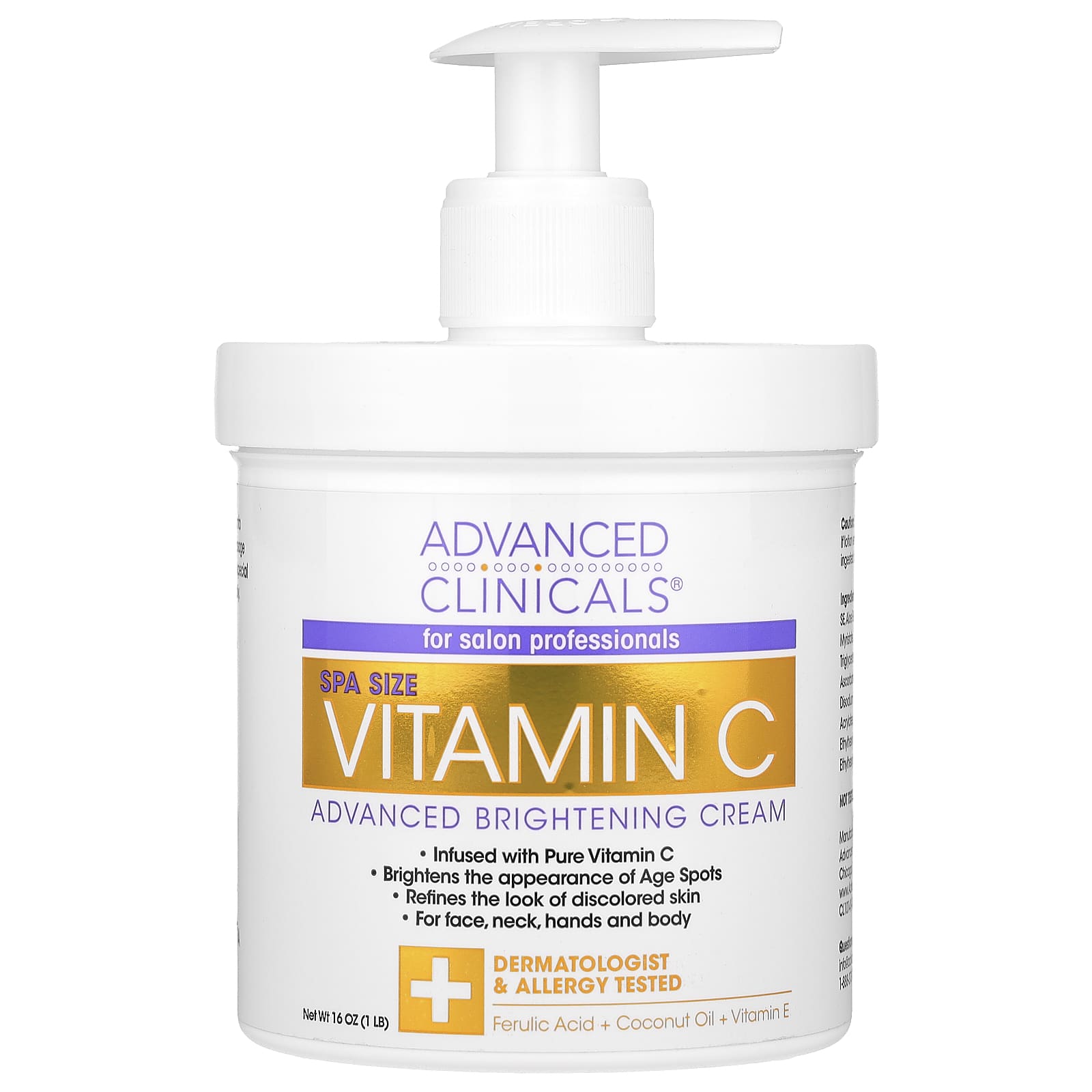 Advanced Clinicals, Vitamin C, Advanced Brightening Cream, 1 lb (16 oz) - Medaid