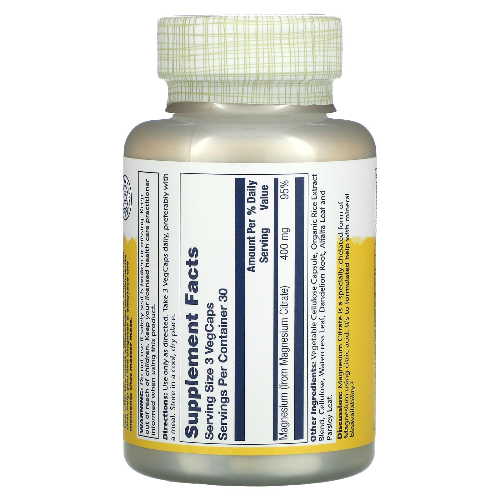 Solaray, Magnesium Citrate, 400 mg, 90 Capsules (133 mg per Capsule) - Medaid