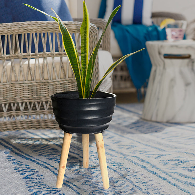 43 CM, Classic Outdoor/Indoor Cylindrical Planter with 3 Wooden Legs - Medaid