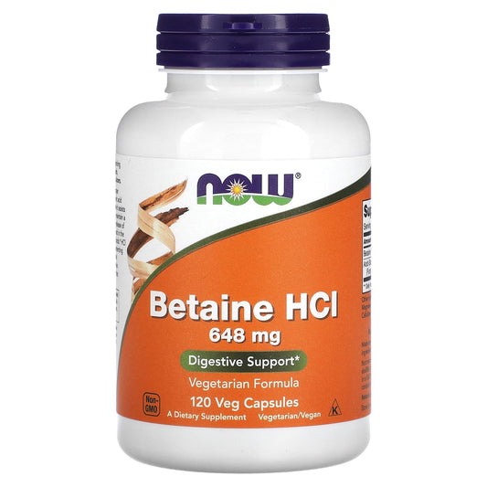 NOW Foods, Betaine HCl, 648 mg, 120 Veg Capsules - Medaid