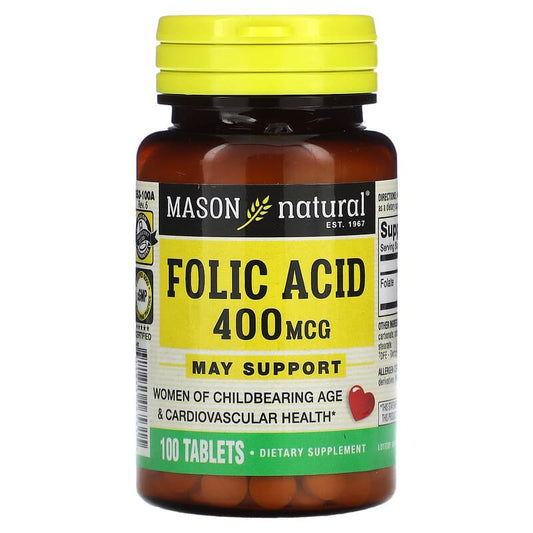 Mason Natural, Folic Acid, 400 mcg, 100 Tablets - Medaid