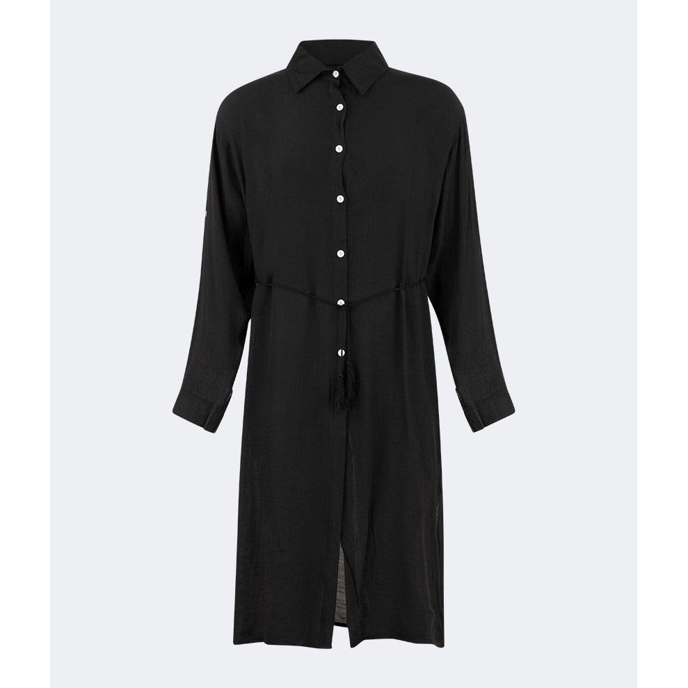 Oil And Gaz Chic Women Beach Linnen Dress Ls Black - Medaid