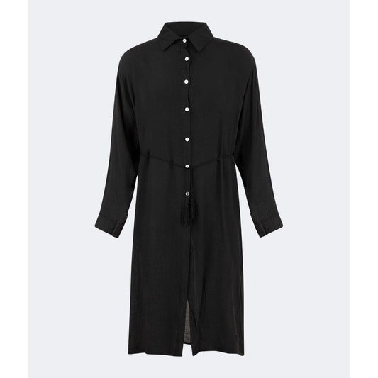 Oil And Gaz Chic Women Beach Linnen Dress Ls Black - Medaid